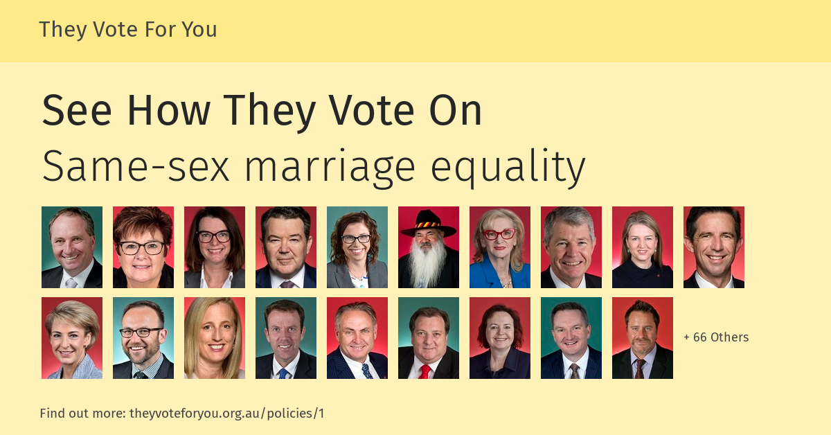 Same Sex Marriage Equality — They Vote For You